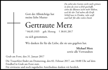 Traueranzeige von Gertraute Merz von Neue Presse Coburg