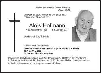 Traueranzeige von Alois Hofmann von Frankenpost