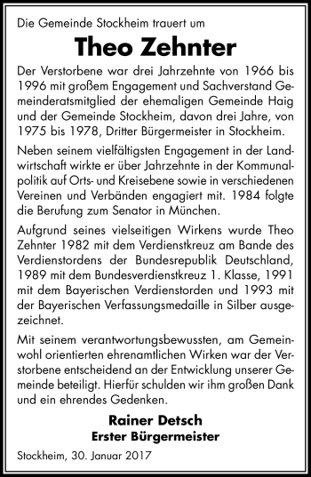Traueranzeige von Theo Zehnter von Neue Presse Coburg