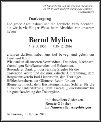 Traueranzeige von Bernd Mylius von Südthüringer Presse