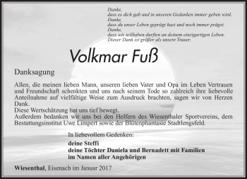 Traueranzeige von Volkmar Fuß von Südthüringer Presse