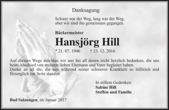 Traueranzeige von Hansjörg Hill von Südthüringer Presse
