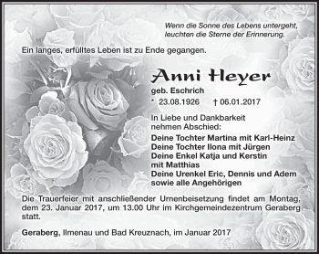 Traueranzeige von Anni Heyer von Südthüringer Presse
