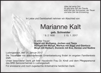 Traueranzeige von Marianne Kalt von Neue Presse Coburg