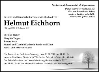 Traueranzeige von Helmut Eichhorn von Südthüringer Presse