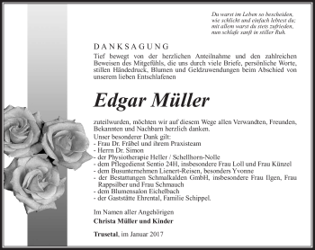 Traueranzeige von Edgar Müller von Südthüringer Presse