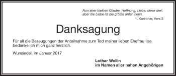 Traueranzeige von Ilse Wollin von Frankenpost