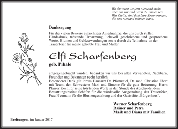 Traueranzeige von Elfi Scharfenberg von Südthüringer Presse