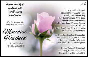 Traueranzeige von Matthias Weichold von Südthüringer Presse