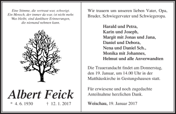 Traueranzeige von Albert Feick von Neue Presse Coburg