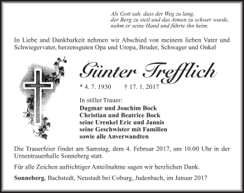 Traueranzeige von Günter Trefflich von Südthüringer Presse