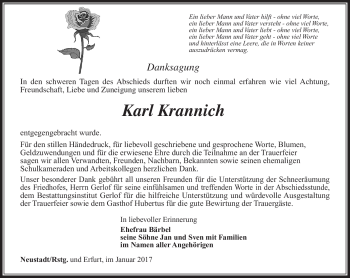 Traueranzeige von Karl Krannich von Südthüringer Presse