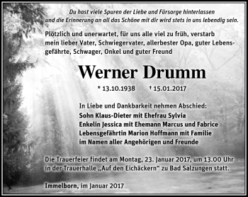 Traueranzeige von Werner Drumm von Südthüringer Presse