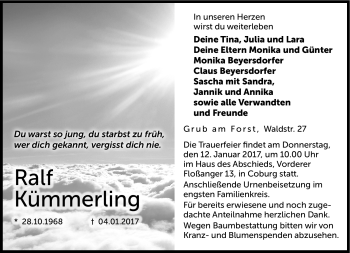 Traueranzeige von Ralf Kümmerling von Neue Presse Coburg