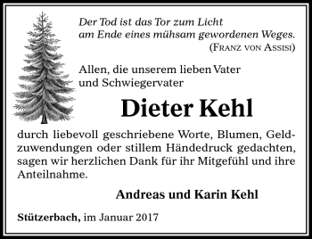 Traueranzeige von Dieter Kehl von Südthüringer Presse