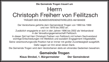 Traueranzeige von Christoph Freiherr von Feilitzsch von Frankenpost