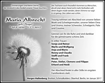 Traueranzeige von Maria Albrecht von Südthüringer Presse