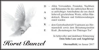 Traueranzeige von Horst Bunzel von Südthüringer Presse