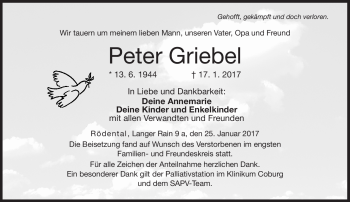 Traueranzeige von Peter Griebel von Neue Presse Coburg