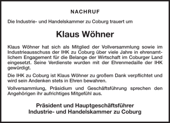 Traueranzeige von Klaus Wöhner von Neue Presse Coburg
