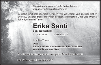 Traueranzeige von Erika Santi von Südthüringer Presse
