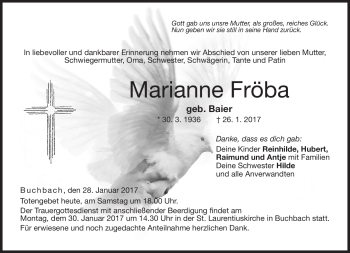 Traueranzeige von Marianne Fröba von Neue Presse Coburg
