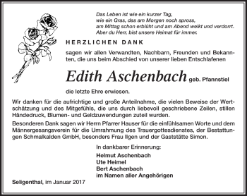 Traueranzeige von Edith Aschenbach von Südthüringer Presse