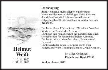 Traueranzeige von Helmut Weiß von Südthüringer Presse