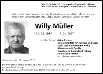 Traueranzeige von Willy Müller von Neue Presse Coburg
