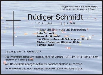 Traueranzeige von Rüdiger Schmidt von Neue Presse Coburg