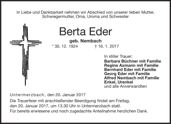 Traueranzeige von Berta Eder von Neue Presse Coburg