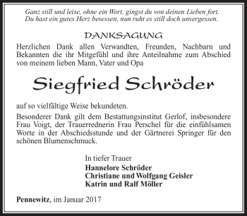 Traueranzeige von Siegfried Schröder von Südthüringer Presse