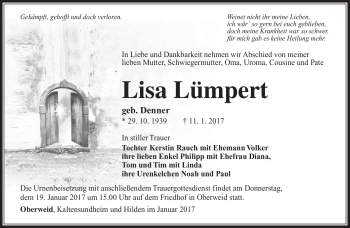 Traueranzeige von Lisa Lümpert von Südthüringer Presse