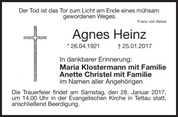 Traueranzeige von Agnes Heinz von Neue Presse Coburg