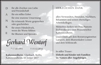 Traueranzeige von Gerhard Wentorf von Südthüringer Presse