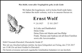 Traueranzeige von Ernst Wolf von Neue Presse Coburg