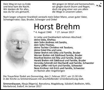 Traueranzeige von Horst Brehm von Südthüringer Presse