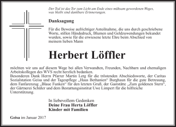 Traueranzeige von Herbert Löffler von Südthüringer Presse