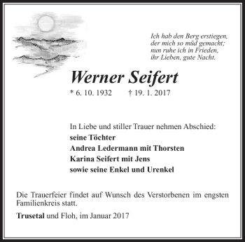 Traueranzeige von Werner Seifert von Südthüringer Presse