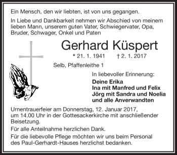 Traueranzeige von Gerhard Küspert von Frankenpost