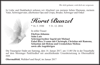 Traueranzeige von Horst Bunzel von Südthüringer Presse