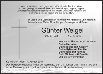 Traueranzeige von Günther Weigel von Neue Presse Coburg