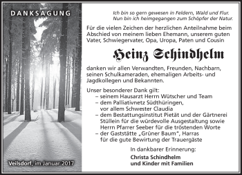 Traueranzeige von Heinz Schindhelm von Südthüringer Presse