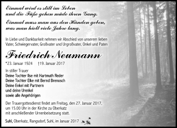Traueranzeige von Friedrich Neumann von Südthüringer Presse