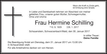 Traueranzeige von Hermine Schill8ing von Frankenpost