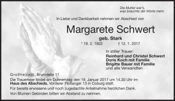 Traueranzeige von Margarete Schwert von Neue Presse Coburg