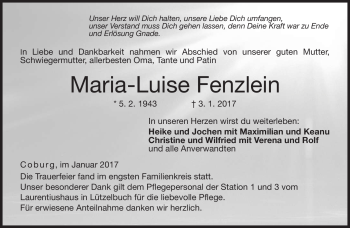 Traueranzeige von Maria-Luise Fenzlein von Neue Presse Coburg