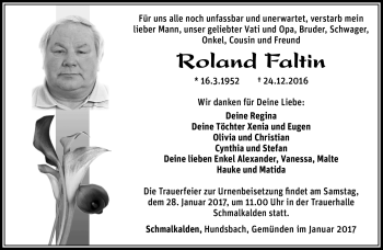 Traueranzeige von Roland Faltin von Südthüringer Presse