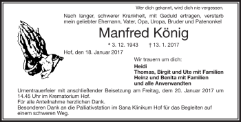 Traueranzeige von Manfred König von Frankenpost