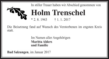 Traueranzeige von Holm Treuschel von Südthüringer Presse